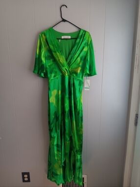 Taylor Green Floral V-Neck Satin Maxi Size 8 Dress